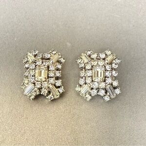 Vintage Rhinestone Clip On Earrings Attributed To Weiss Unsigned
